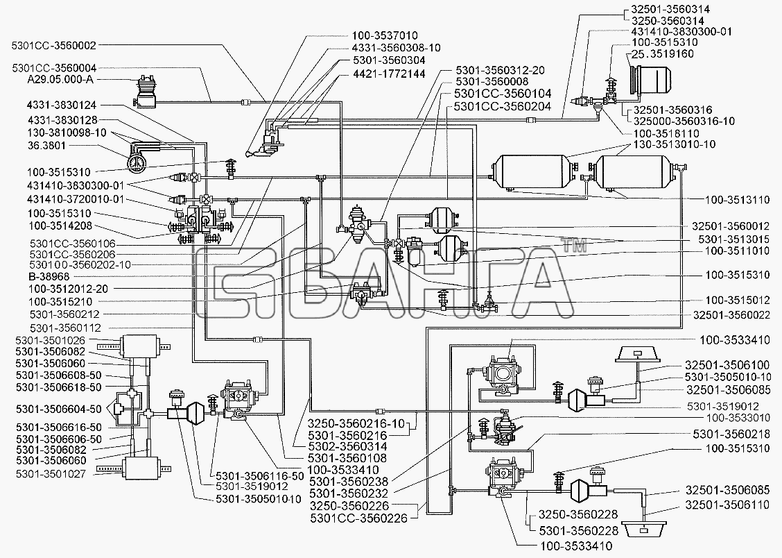 ЗИЛ ЗИЛ-5301 (2006) Схема Схема тормозного привода автобусов и